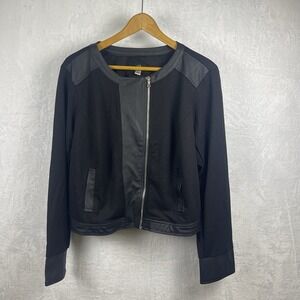 NWOT Seth Aaron Black Waffle Knit Moto Jacket Plus‎ Size 20W Faux Leather Trim